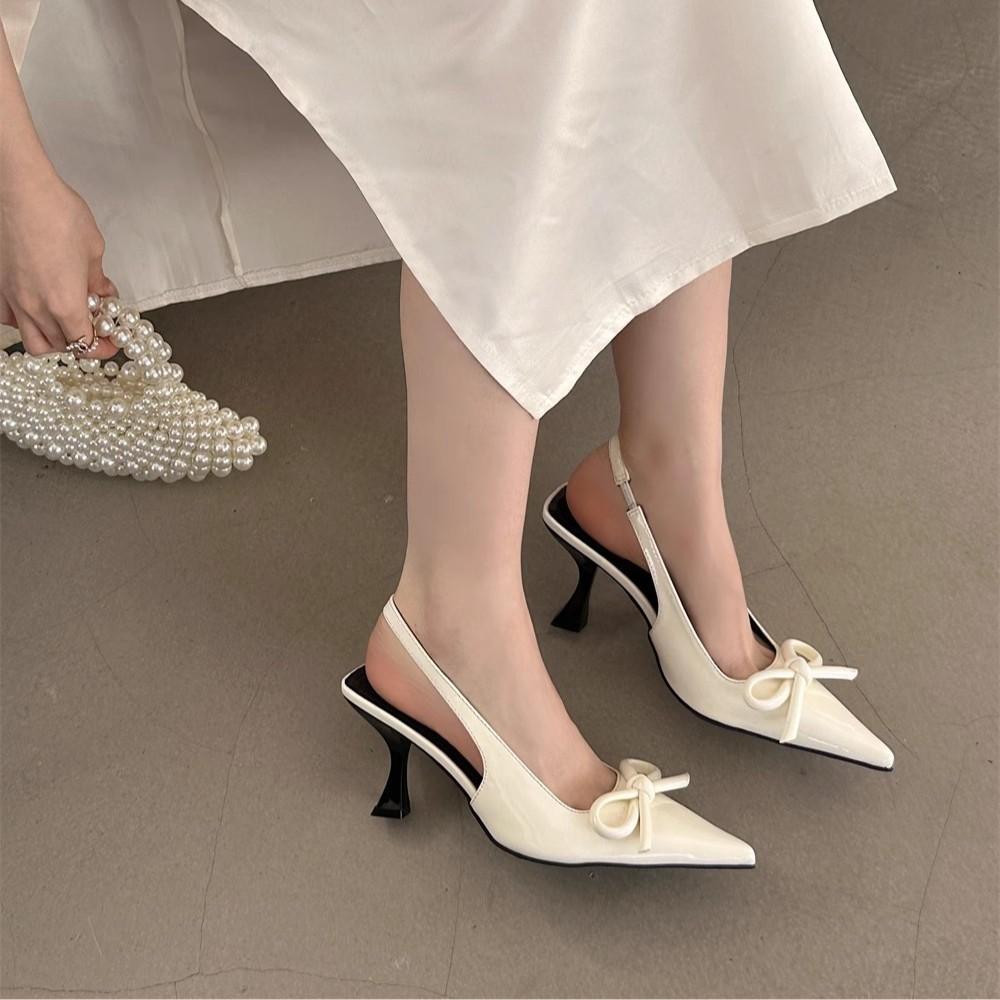 Baotou sandals 2025 summer new pointed bow temperament beautiful high heels fashion empty sweet sandals