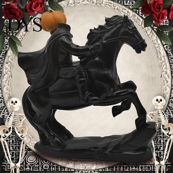 Gothic Home Decoration Headless Horseman Statue with Pumpkin, Horror Knight Holding Pumpkin Lantern Figurine Ornament, Halloween Horse Sculpture Decor