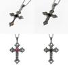 Gothic Cross Pendant Necklace With Flower Pattern Alloy Chain Jewelry For Party Wear