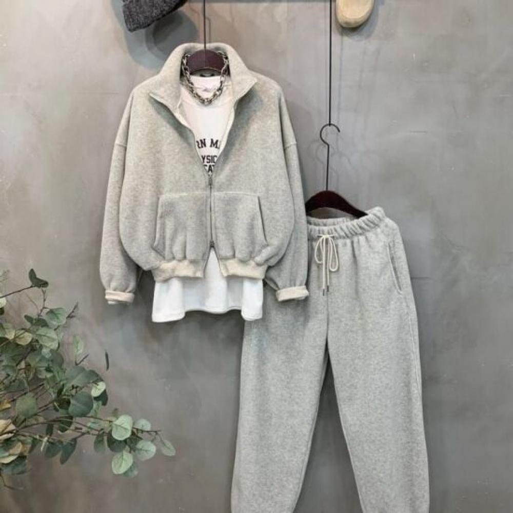 C S In The Room uniSex 2way Zip High neCk fleeCe Zip Up bandIng StrIng Wide Pant