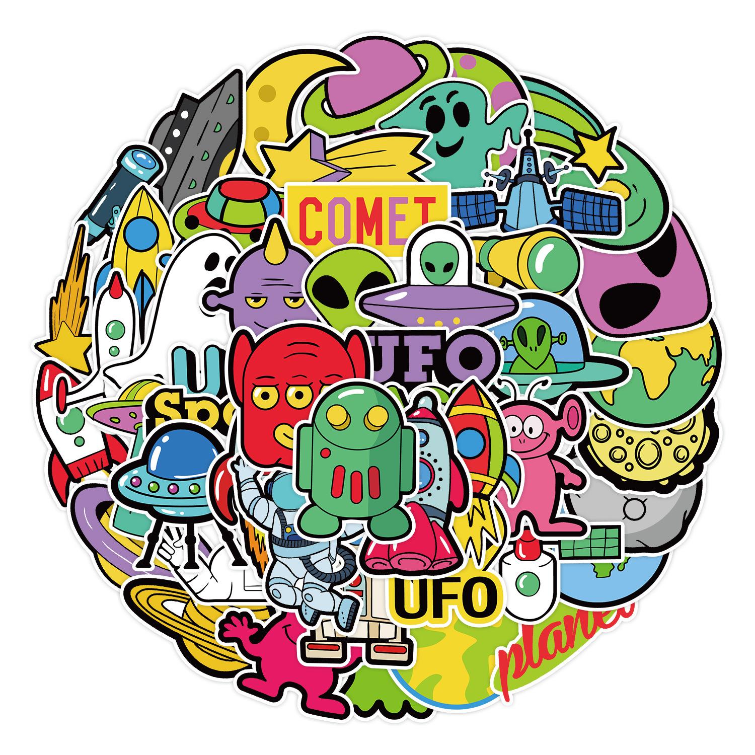 

50 UFO Graffiti Stickers Car Mobile Phone Water Cup Decorative Stickers Notebook Waterproof Creative Hand Note Stickers