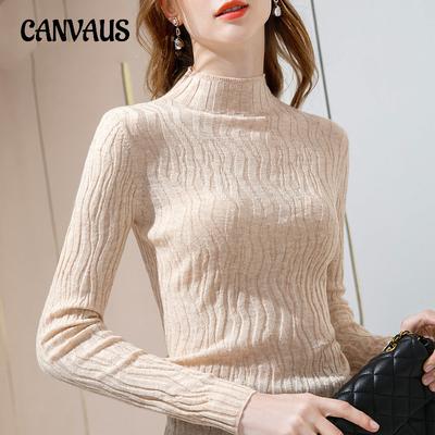 Herfst en winter dames dieptepunt shirt tops halfhoge hals in de dunne trui met lange mouwen