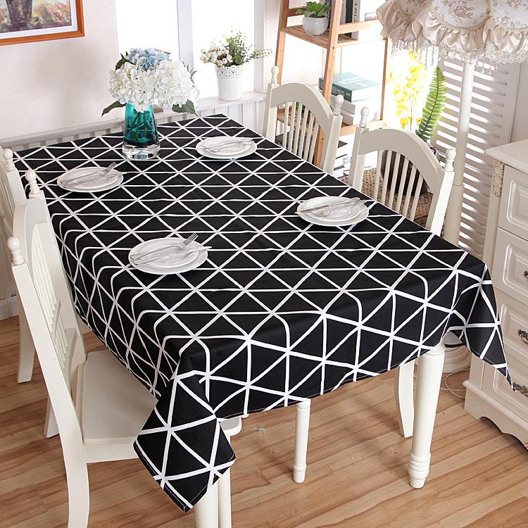 Modern Simple Cotton Thickened Canvas, Simple Black And White Geometric Triangular Party Coffee Table Tablecloth Dining Table Cloth