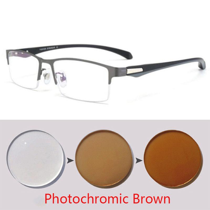 Men Half Metal Frame Photochromic Myopia Eyeglasses Women Chameleon Sun Prescription Glasses -0.5 -0.75 -1.0 -2 To -6