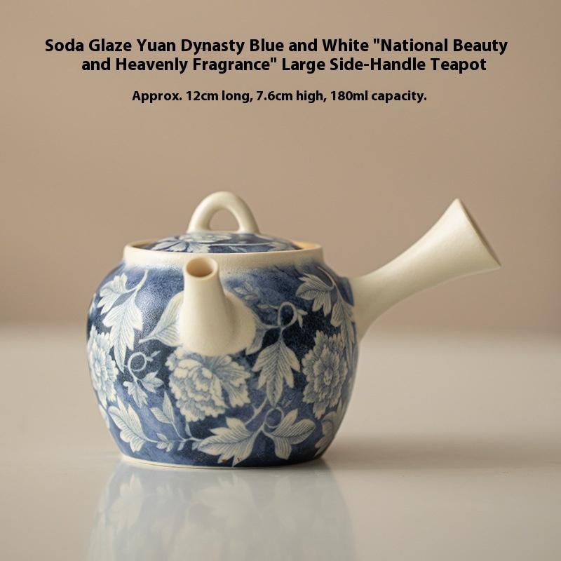 

Soda Glaze Yuanqinghua Teapot Ceramic Single Pot Side Handle Pot Handle Pot Open Slice Tea Kettle