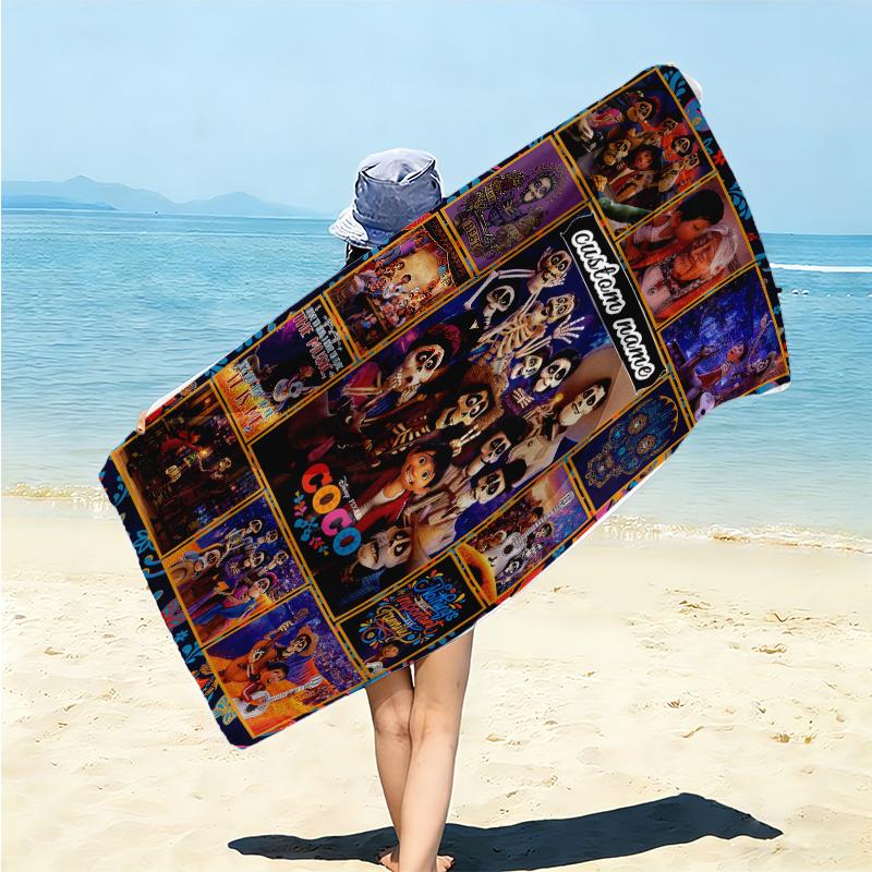 Personalized Coco Movie Poster Collage Beach Towel Microfiber Beach Towel Thin Absorbent for Beach Swimming Yoga Bath Sports. 091094