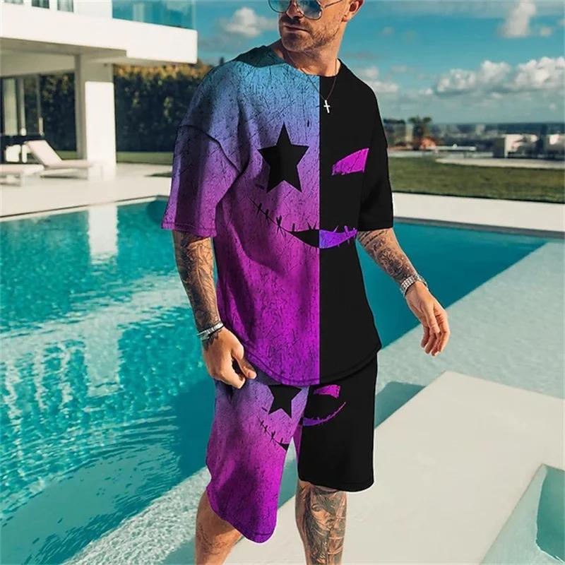 Men's T-Shirt Shorts Set Retro Skull Casual Fashion Pattern Stereoscopic 3D Print Short Sleeve Shorts Set Streetwear Summer New