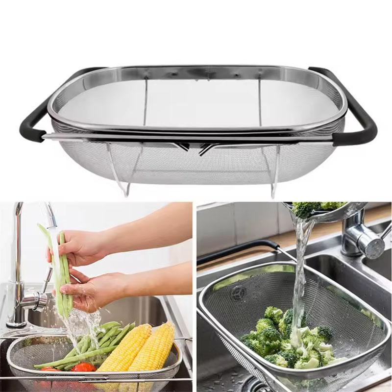 Kitchen Accessories Drain Basin Kitchen Sink Filter Stainless Steel Wash Vegetable Basket Multifunctional Telescoping Strainer