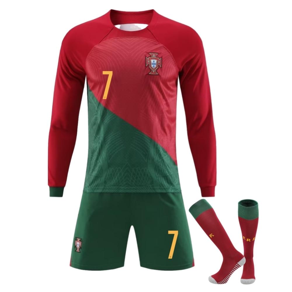 Equipación Deportiva Infantil Portugal Ronaldo Camiseta de Fútbol de Manga Larga Roja Ropa de Partido de Entrenamiento