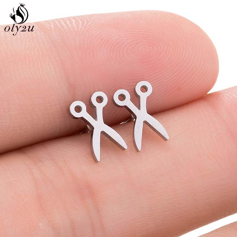 Simple Yoga Om Earring Ball Star Tree Cross Bicycle Stainless Steel Stud Earrings for Women Men T Bar Ear Piercing Gift