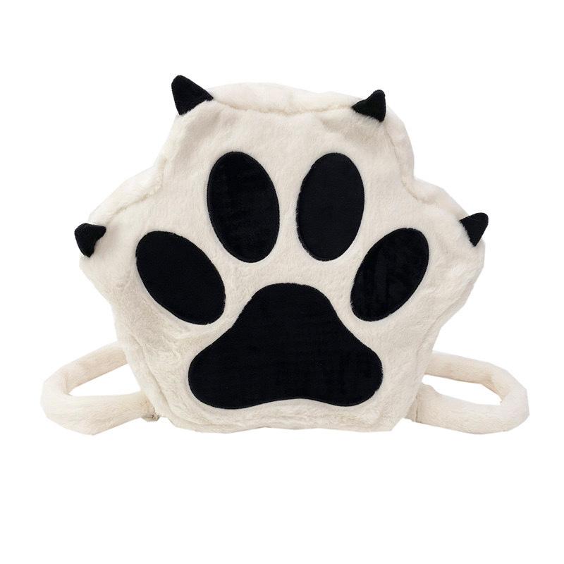 Kawaii White Puppy Cat Paw Plush Backpack Adjustable Straps Funny Dog Big Capacity Soft Stuffed Animals Bags for Girls Women
