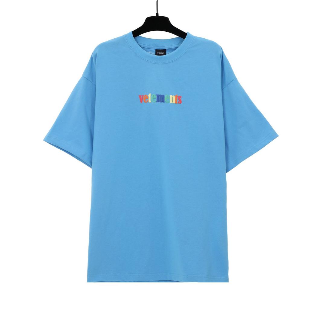 T-shirt in cotone puro a doppia filatura, lavata e invecchiata, con stampa di lettere Vetements, versione alta transfrontaliera, per uomo e donna