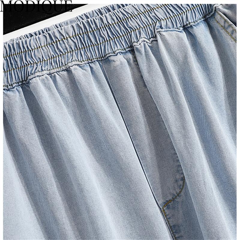 Modique Pantaloni de damă casual din denim, mărime mare, largi, casual, de culoare solidă, pantaloni lungi, din denim, cu talie înaltă, negri, dulce