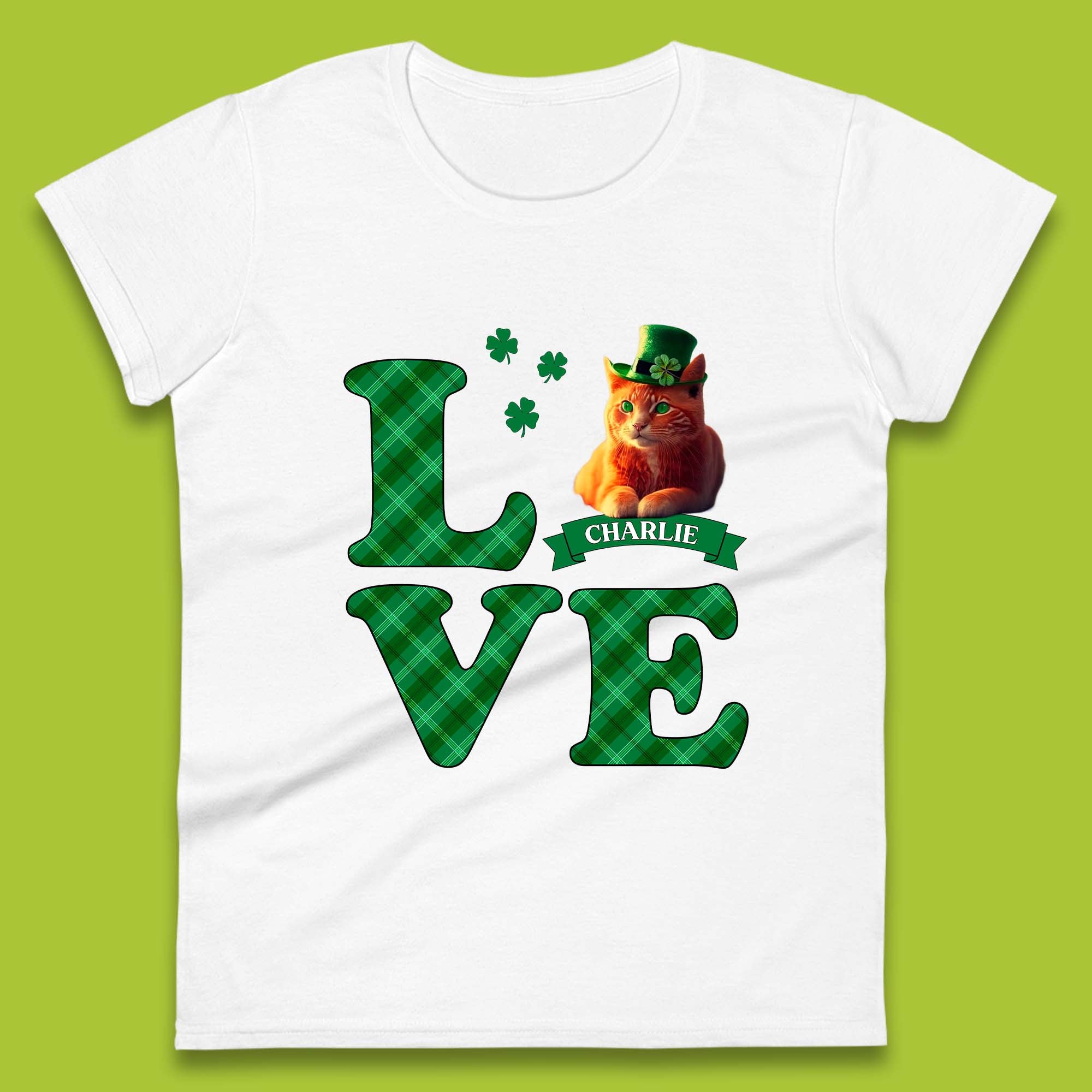 Personalised Love St. Patrick s Cat Womens T-Shirt Mens Tops Tees Unisex S