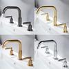 Rubinetti per Lavabo Grigio Ottone Antico Rubinetto Bagno Oro Spazzolato Rubinetti Lavello 3 Fori Calda e Fredda Rubinetto a Cascata Nero Rubinetto dell'Acqua