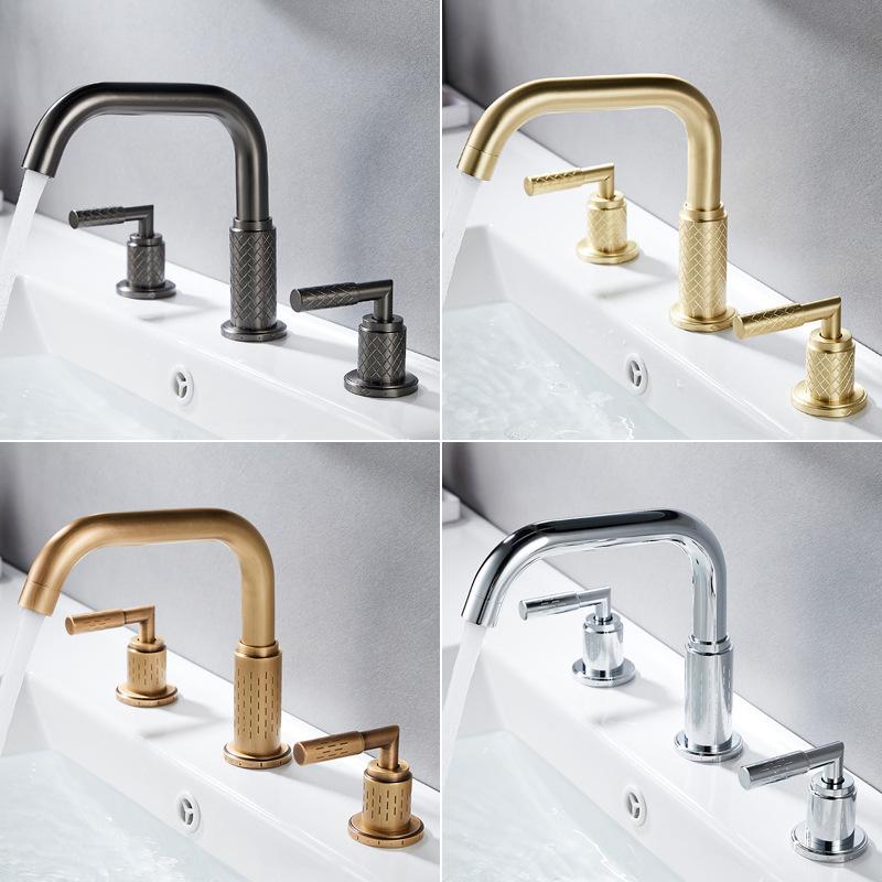 Rubinetti per Lavabo Grigio Ottone Antico Rubinetto Bagno Oro Spazzolato Rubinetti Lavello 3 Fori Calda e Fredda Rubinetto a Cascata Nero Rubinetto dell'Acqua