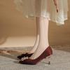 New Pointed High Heels Large Size Plus Wide Women's Shoes Pearl Square Buckle Single Shoes Wedding Shoes