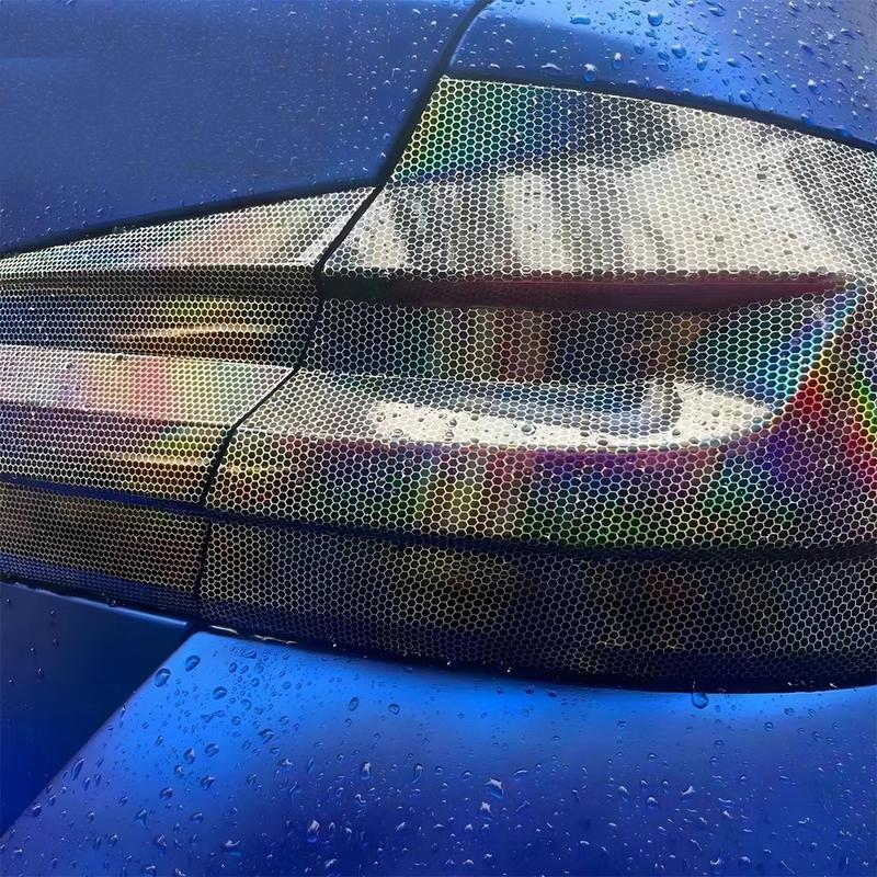 1pc Car Taillight Lamp Film Sticker Car Honeycomb Styling Light Film Car Headlight Decorative Film Auto  Exterior Accessories
