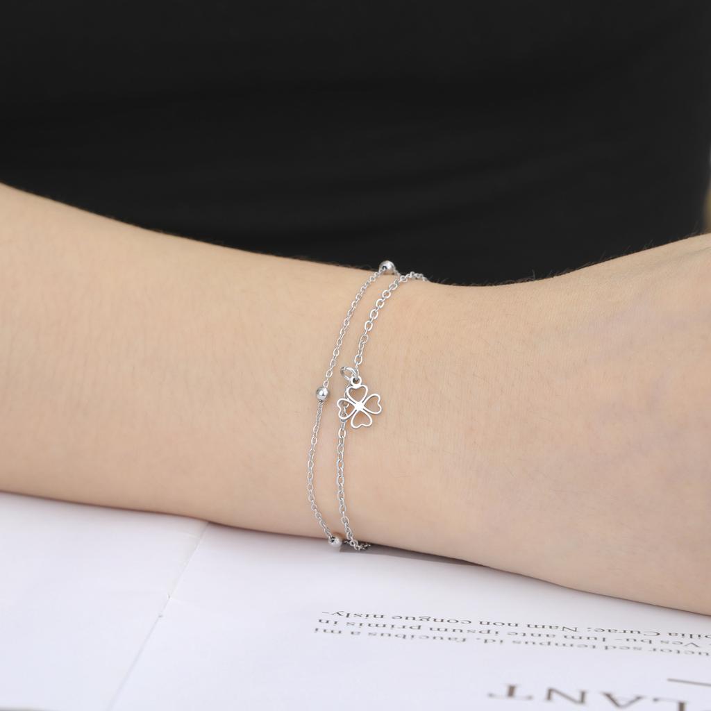 Simple Hollow Heart Four Leaf Clover Pendant Bracelet Fashion Versatile Women Jewelry