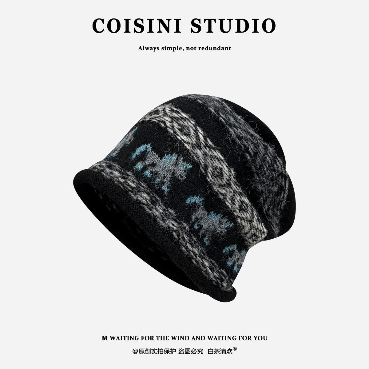 Japanese pony jacquard fair island style retro wool hat women s warm versatile crimped cold hat stack hat tide One size fits all