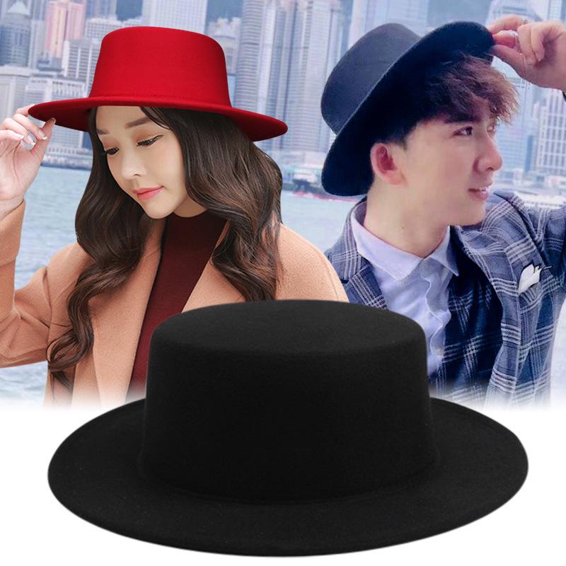 Unisex Retro Flat Brim Jazz Fedora - Autumn/Winter Wide Brim Hat for Street Style & Sunshade