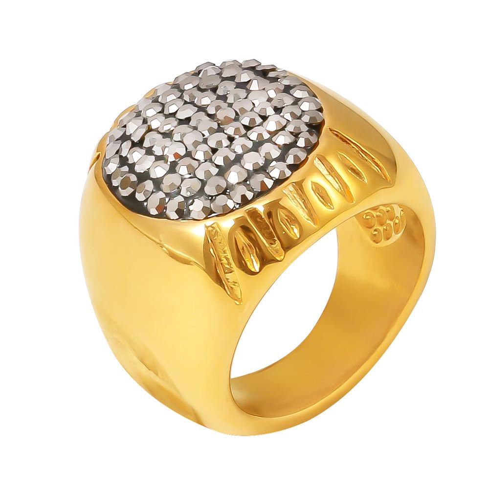 Italian Oval Rhinestone Star Ring, Retro Luxury, 18k Gold PVD Titanium Steel, Unisex