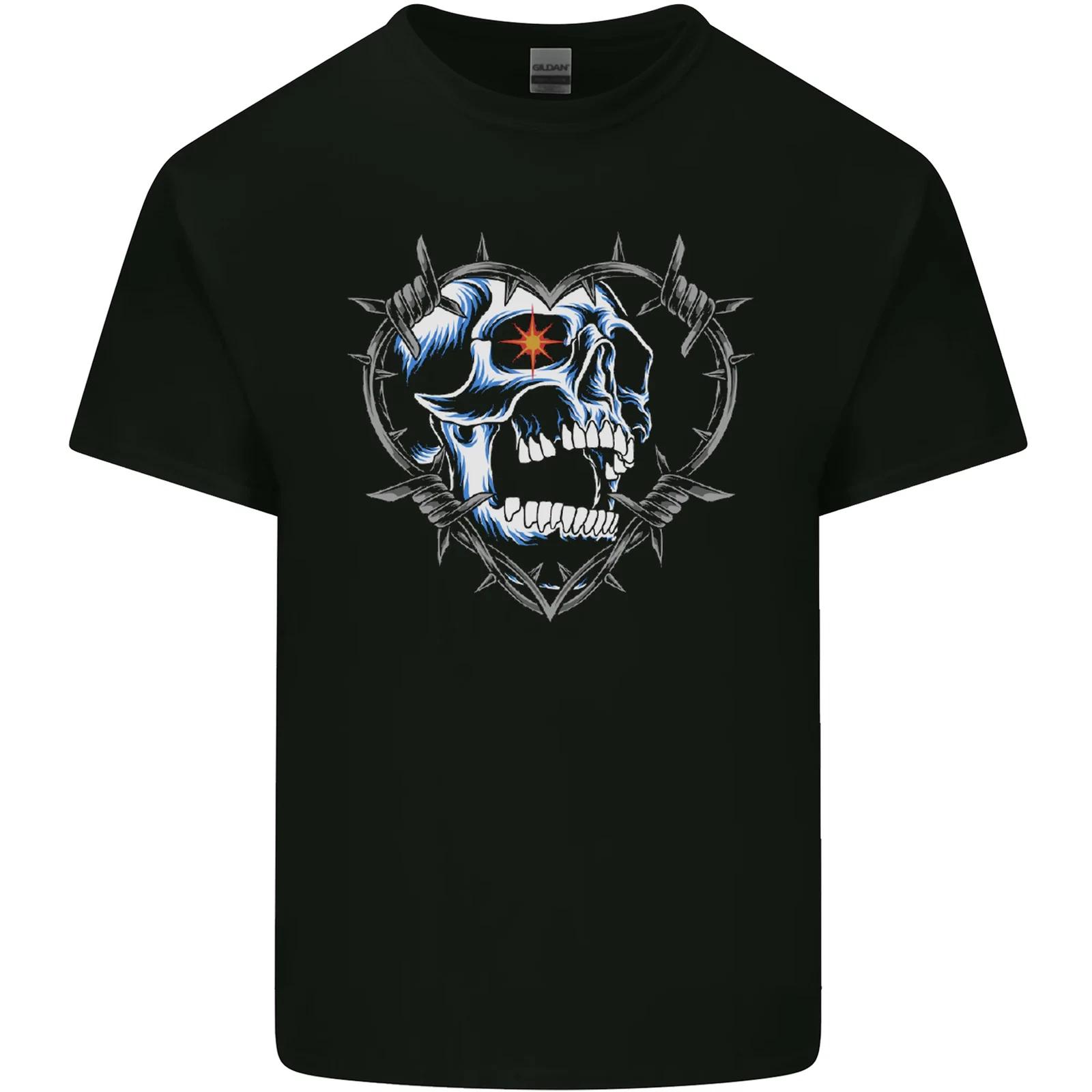 Skull Love in Barbed Wire Heart Kids T-Shirt Childrens 4XL