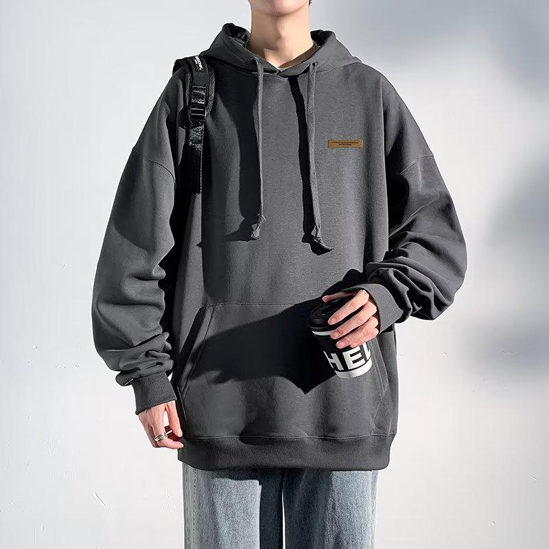 

Мужская черная толстовка с капюшоном - Модная, теплая куртка на осень/зиму 2023, с длинными рукавами, свободного кроя L темно-серого