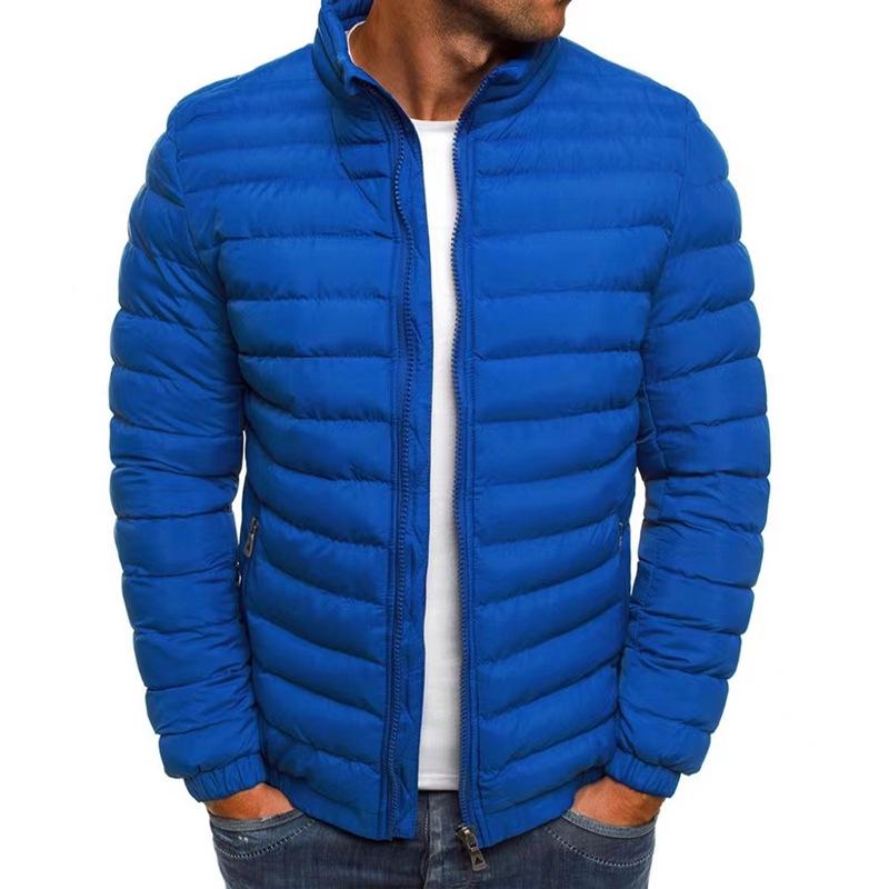 2024 Winter European Men's Stand Collar Cotton Jacket, Solid Color, Plus Size Casual Outerwear