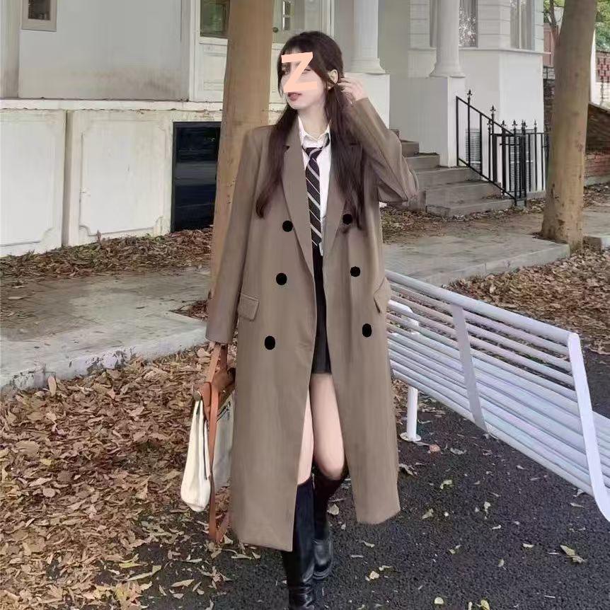 Trench-coat long noir pour femme - Style coréen haut de gamme, Collection Printemps/Automne 2025