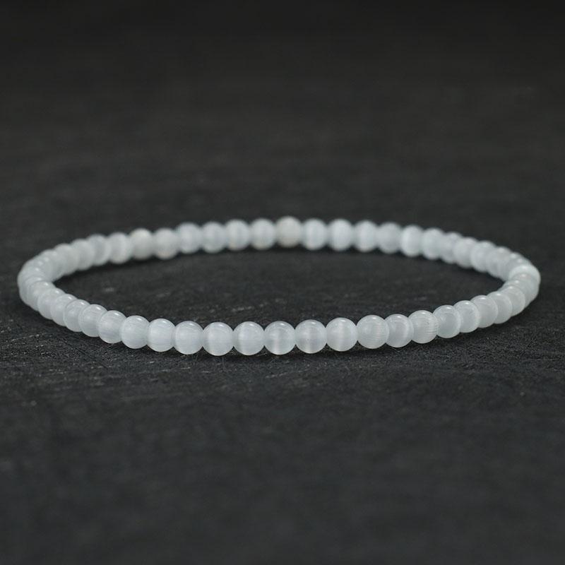 

Noter 100% Natural White Cat Eyes Stone Bracelet Unisex 4/6/8/10/12mm Smooth Beaded Braslet Gifts For Lovers Moonstone Braclet