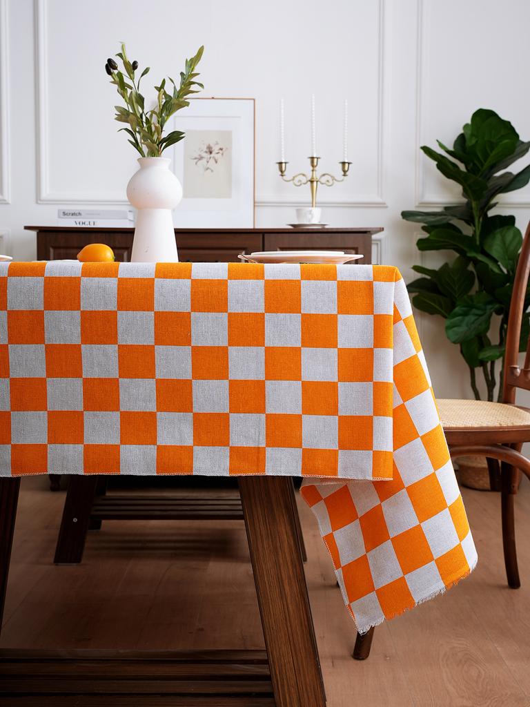 Retro Luxury Plaid Tablecloth Dustproof Non-Slip for Living Room Kitchen Dining Table Decor Checkered Design