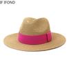 2022 New Summer Straw Sun Hat For Women Fashion Wide Side Panama Cap Outdoor Beach Holiday Jazz Fedora Hat 60CM