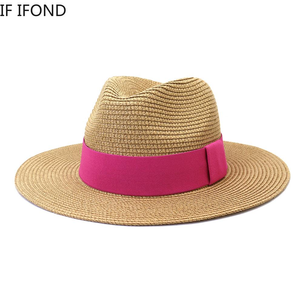 2022 New Summer Straw Sun Hat For Women Fashion Wide Side Panama Cap Outdoor Beach Holiday Jazz Fedora Hat 60CM