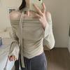 Women's 2024 One-Shoulder Slim Long-Sleeve Top and Scarf Set - Spring/Autumn Edition