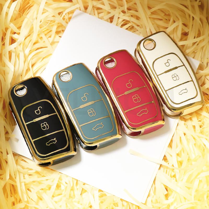 Bil TPU Sammenleggbar Nøkkeldeksel Skall Etui For Ford Focus 2 MK2 Fiesta Mondeo Galaxy Falcon Territory Ecosport Veske Nøkkelring Beskytter