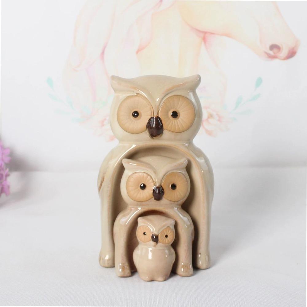 Creative Ceramics Cute Frog Owl Family of Three Living Room TV Cabinet Entrance Ornament Figurines & Miniatures