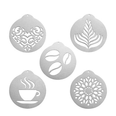 Zestaw 5 szablonów ze stali nierdzewnej do latte artu, arkusze szablonowe do cappuccino i latte artu, dekoracja kawy (Zestaw 5)
