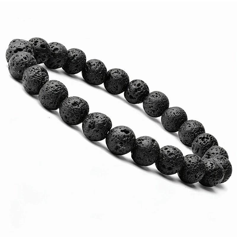 6-12MM Natural Volcanic Beads Bracelet Men Black Lava Bracelets Essential Oil Diffuser Elastic Chain Bangles For Women Jewelry