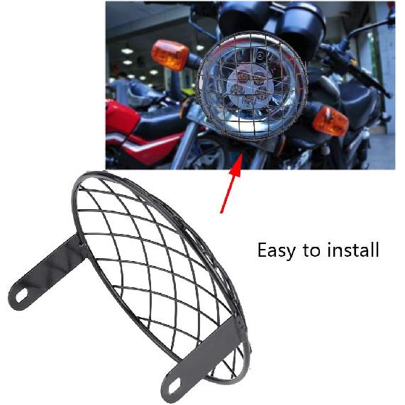 Acouto 8" Headlight Grille Motorcycle 8 Inch Headlight Mesh Grill Cover Side Mount Universal Lamp Mask Protector for Cafe Racer Motorcycle Headlight