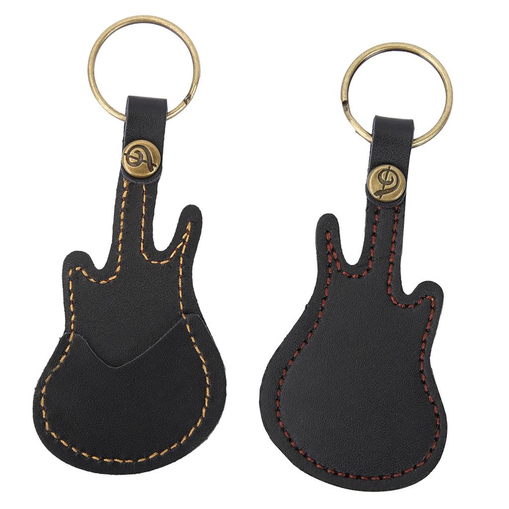 Portable Leather Brass Guitar Pick Bag Sleeve Holder Including Pick Accessories (Black)