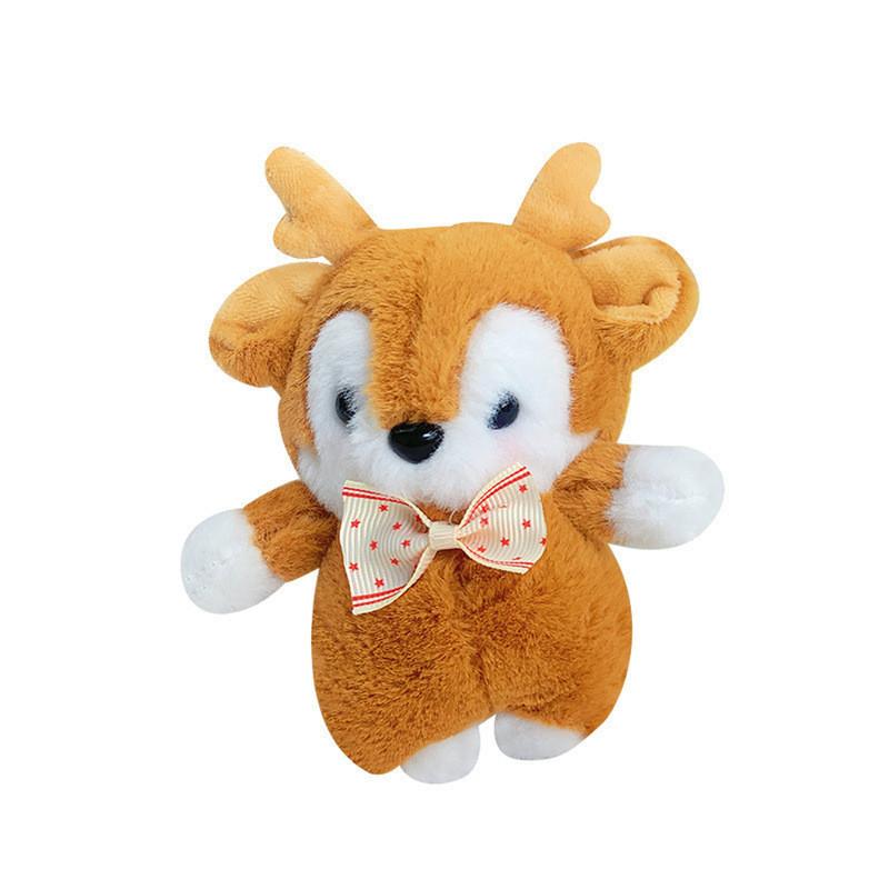 Adorable Bow-tied Deer Plush Toy Charming Fox Stuffed Animal Keychain In Coffee Color