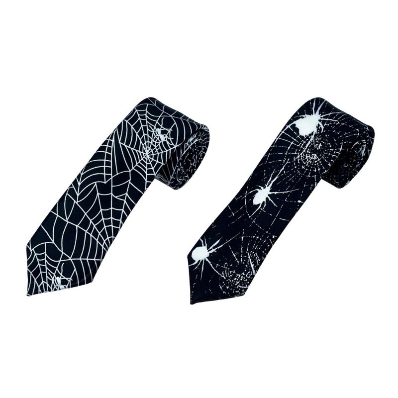 Halloween Skull Spiders Necktie For Costume Parties Family Festival Gathering Matching Outfit Neck Tie for Cosplay Event