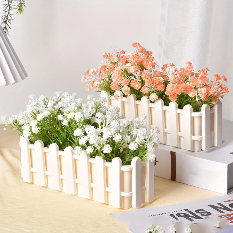 2PCS Artificial Flower Plants - Mixed Color Daisies In Picket Fence Pot for Indoor Office Wedding Home Decor