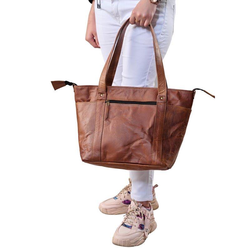 Handmade Leather Tote Bag: Vegetable-Tanned Work Bag, Laptop Handbag