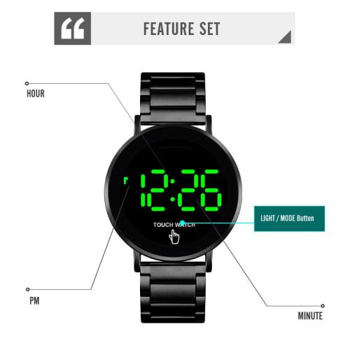 Touchscreen Digital LED Waterproof Men's and Women's Sports Casual Stainless Steel Wristwatch in Denim Blue