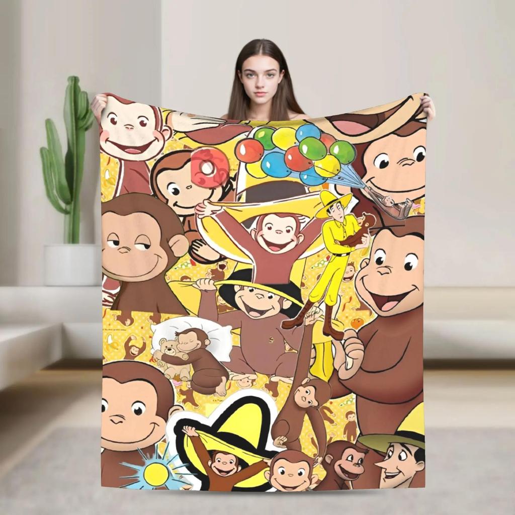 Cartoon Curious George Blanket Super Warm Quality Bedding Throw for Winter Travel Living Room or Funny Bedspread