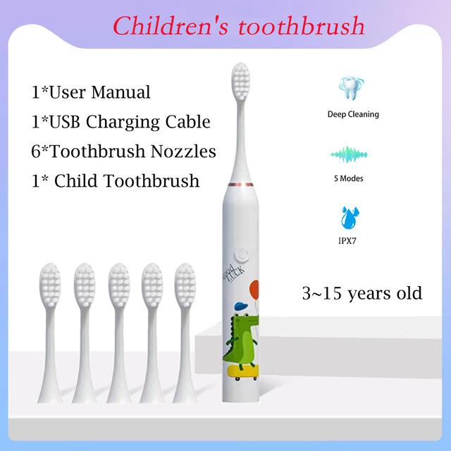 Children Sonic Electric Toothbrush Cartoon Pattern for Kids with Replace The Tooth Brush Head Ultrasonic Toothbrush Soft Nozzles