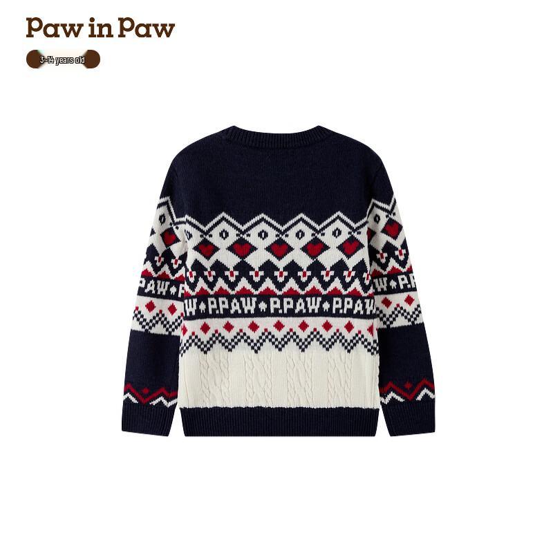PawinPaw Boys' Cartoon Bear Round Neck Winter Sweater
