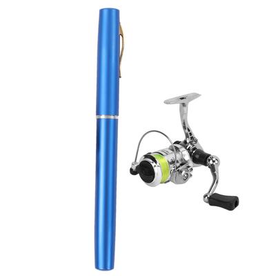 Mini Canne à Pêche Portable en Forme de Stylo Canne à Pêche Rétractable de Poche avec Moulinet Bleu